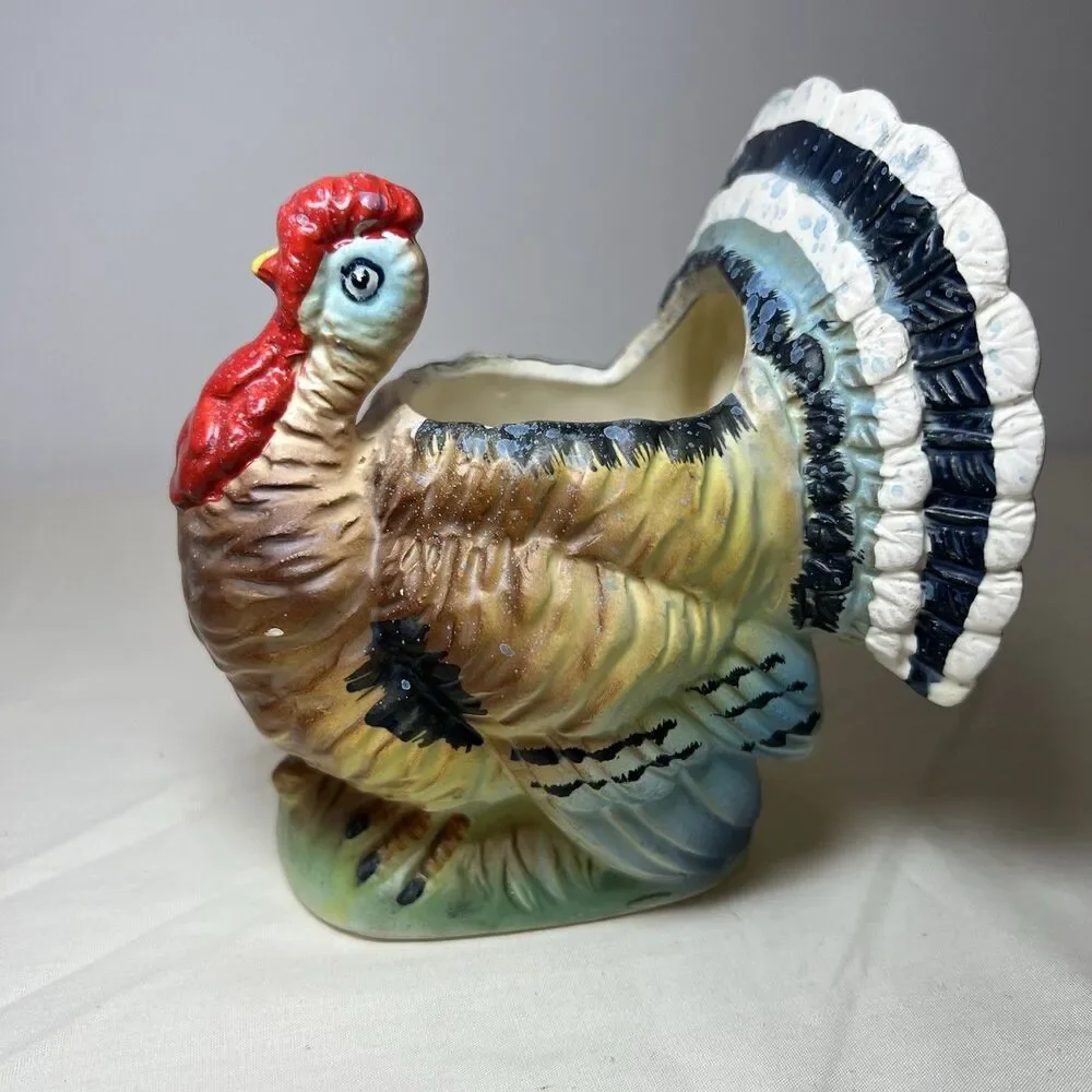 Vintage Relpo 5503 Turkey Planter MCM Thanksgiving Fall Decor